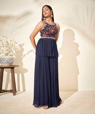 Navy flared pant set 2