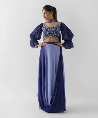 Purple and lilac georgette crepe drape skirt set 1