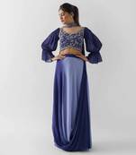 Purple and lilac georgette crepe drape skirt set