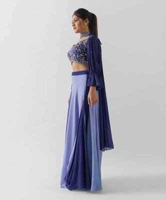 Purple and lilac georgette crepe drape skirt set 2