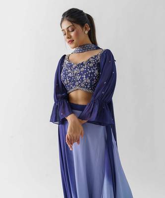 Purple and lilac georgette crepe drape skirt set 3