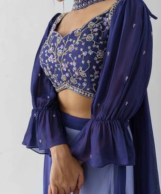Purple and lilac georgette crepe drape skirt set 4