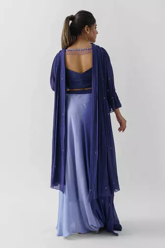 Purple and lilac georgette crepe drape skirt set