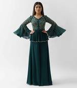 Bottle green flared pant set