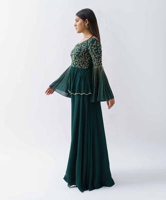 Bottle green flared pant set 2