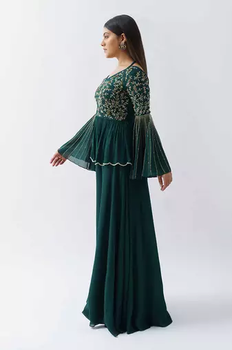 Bottle green flared pant set