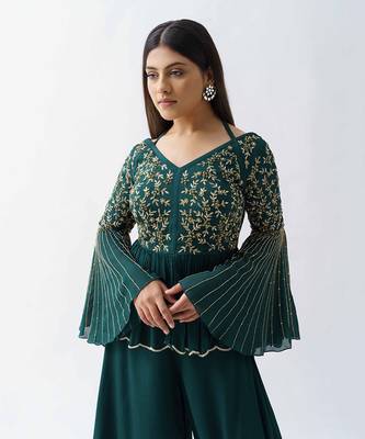 Bottle green flared pant set 3