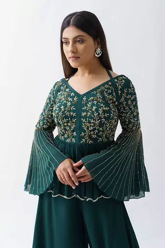Bottle green flared pant set