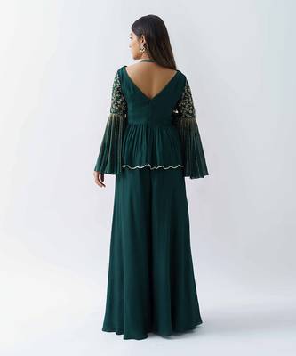 Bottle green flared pant set 4