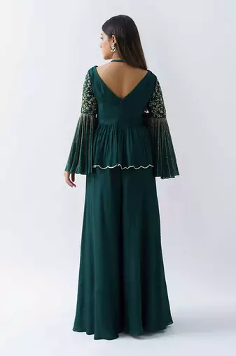 Bottle green flared pant set