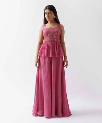 Pink georgette flared pant set 1