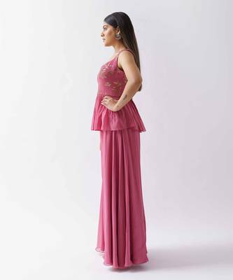 Pink georgette flared pant set 2