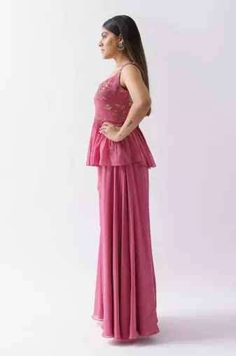 Pink georgette flared pant set