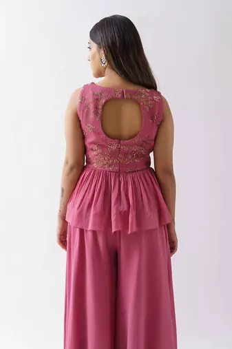 Pink georgette flared pant set
