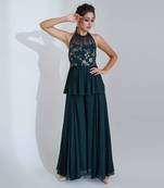 Green georgette crepe and net pant set