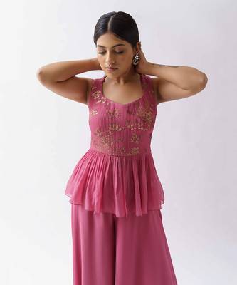 Pink georgette flared pant set 4