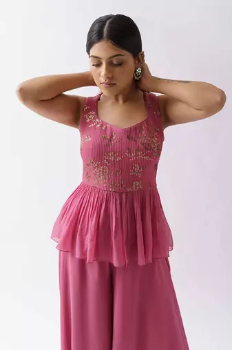 Pink georgette flared pant set