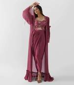 Mauve georgette crepe jacket set