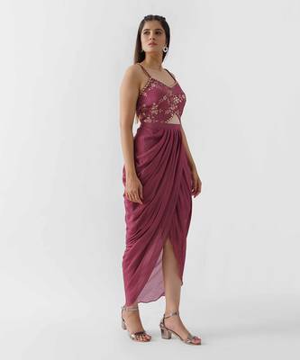 Mauve georgette crepe jacket set 2