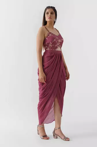 Mauve georgette crepe jacket set