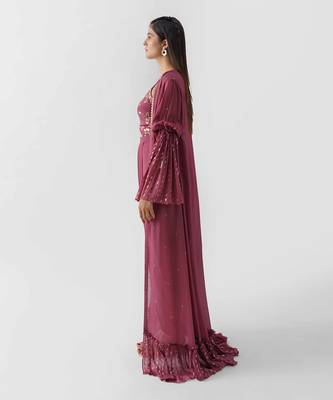 Mauve georgette crepe jacket set 3
