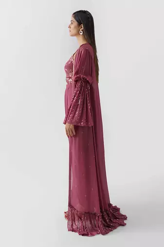 Mauve georgette crepe jacket set