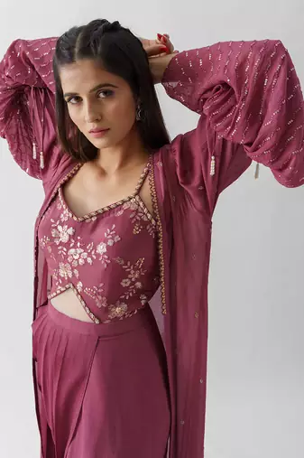 Mauve georgette crepe jacket set
