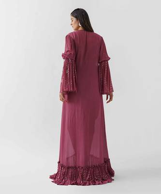 Mauve georgette crepe jacket set 5