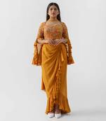 Mustard yellow drape skirt set
