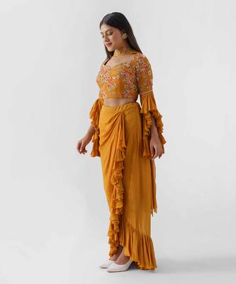 Mustard yellow drape skirt set 2