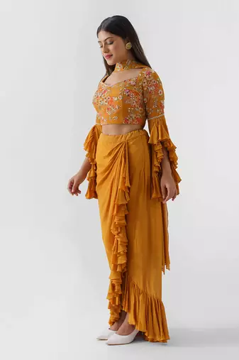 Mustard yellow drape skirt set