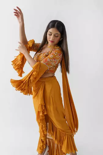 Mustard yellow drape skirt set