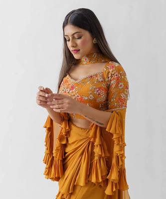 Mustard yellow drape skirt set 4