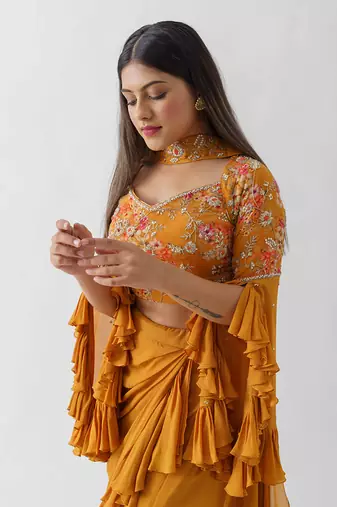 Mustard yellow drape skirt set