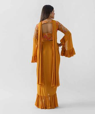 Mustard yellow drape skirt set 5