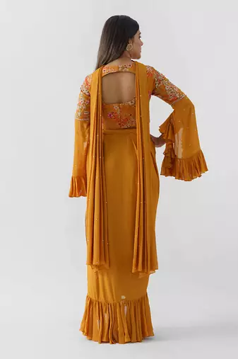 Mustard yellow drape skirt set