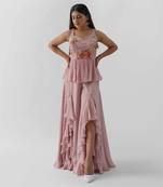 Pink crepe flared pant set