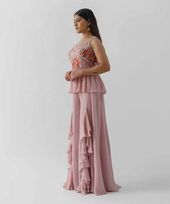 Pink crepe flared pant set 2