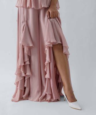 Pink crepe flared pant set 3