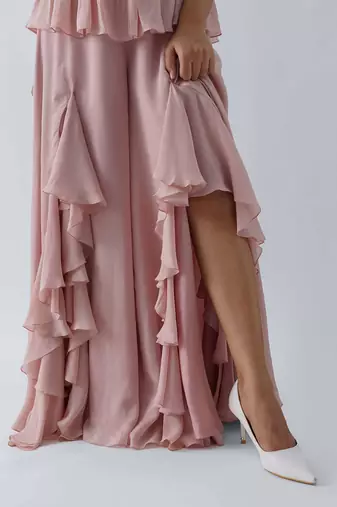 Pink crepe flared pant set