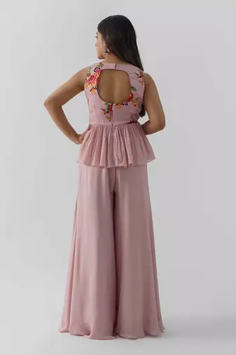 Pink crepe flared pant set