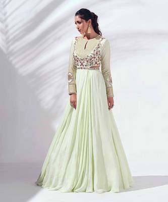 Mint green georgette gown 1