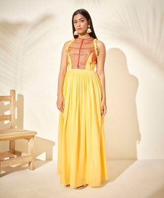 Yellow cotton silk dress 1