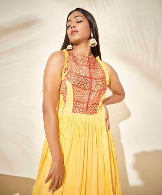 Yellow cotton silk dress 2