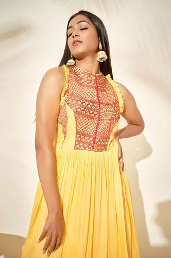 Yellow cotton silk dress