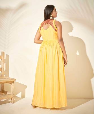 Yellow cotton silk dress 3