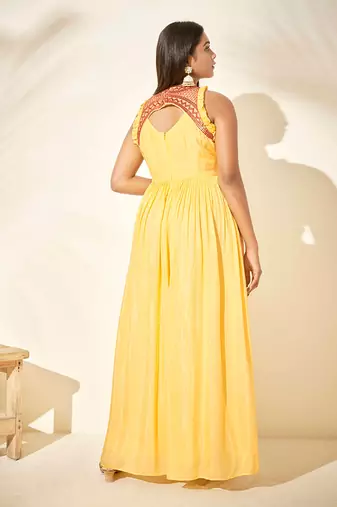 Yellow cotton silk dress