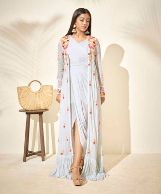 Light blue drape dress with jacket 1