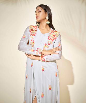 Light blue drape dress with jacket 2