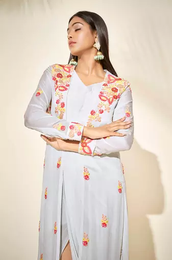 Light blue drape dress with jacket